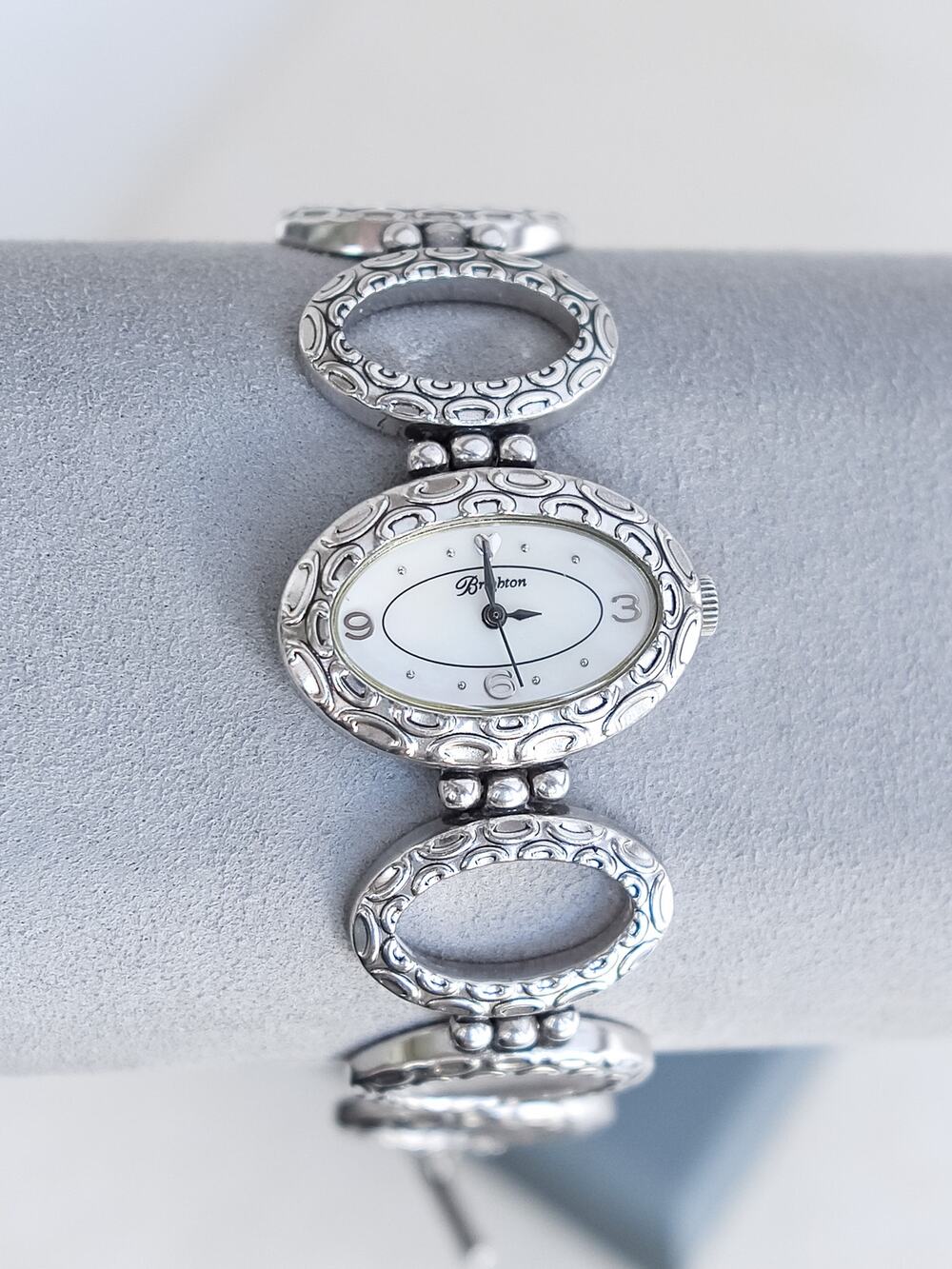 Brighton Miramar Abalone Shell Dial Watch Textured Oval Links Toggle Retired